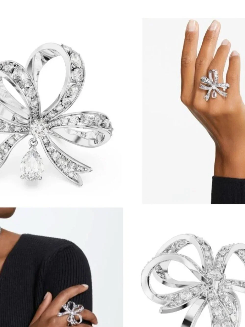 Swarovski Diamond Bow White Rhodium Plated Ring 8